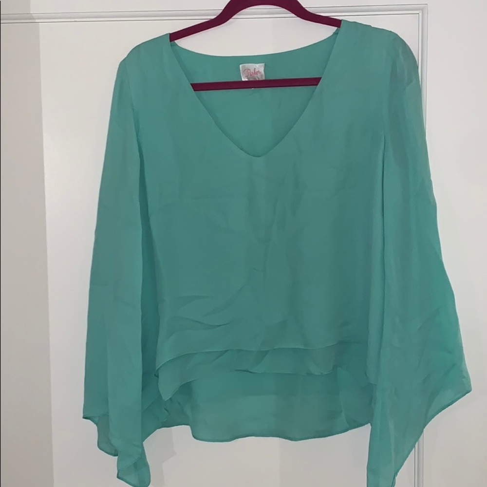 Parker silk shirt with bell sleeves, Aqua color